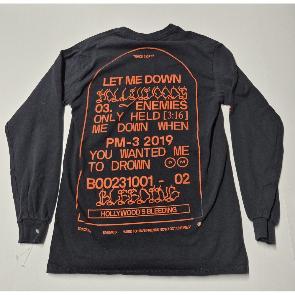 Post Malone Hollywoods Bleeding Enemies 2019 Lyrics Concert Tour T Shirt Small